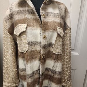 Southern Grace Cream and Brown Plaid Utility Jacket